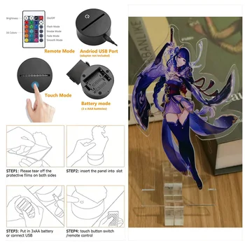 Genshin Impact 3D Lamp LED Night Light Anime Figures Zhongli Raiden Shogun Remote RGB Dream Colors Kids Bedroom Home Decor Gifts 5