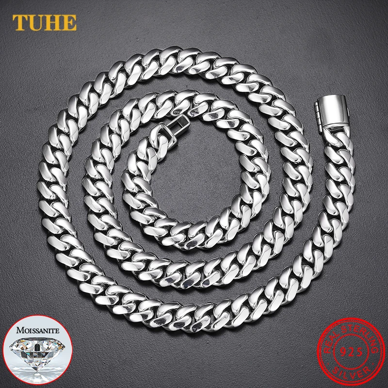Necklace Real 925 Sterling Silver Filled Solid Men's Cuban Link 10mm Chain 60cm