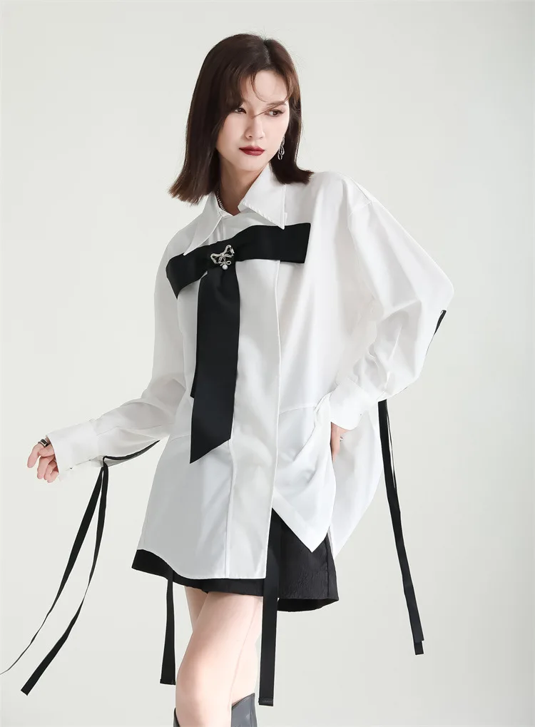 Niche streamer white shirt 2024 autumn and winter new chic bow shirt for girls