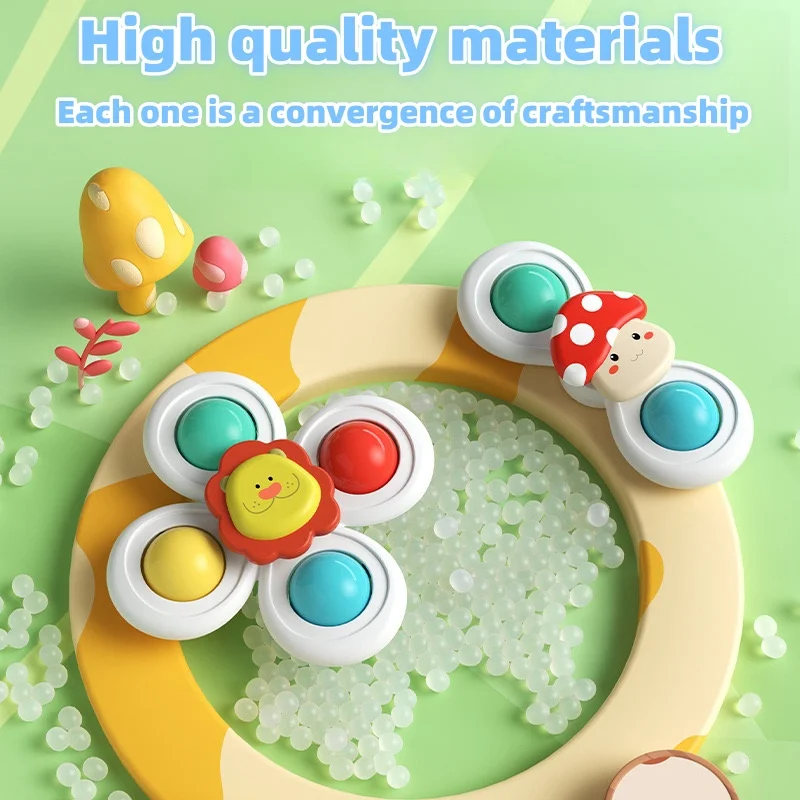 2024 New 3PCS Animals Windmill Rattles Spinning Fidget Sensory Toys Suction cup Pop Up Spinner Baby Bath Toy 3