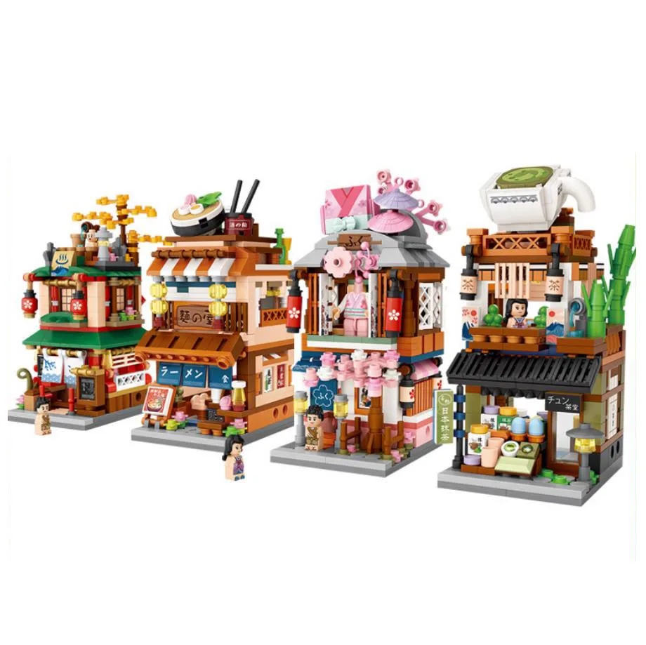 Creativo Mini Block Japan City Street View Hot Spring House Ramen Mensa Kimono Matcha Shop Architettura Building Brick Toys