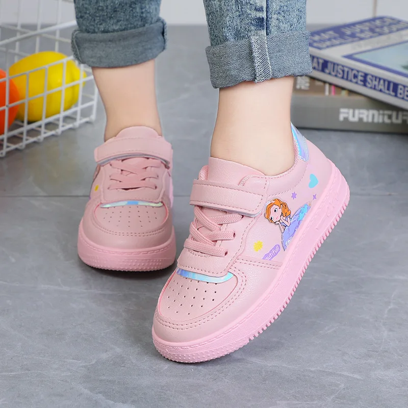 Scarpe da tennis per bambini principessa dei cartoni animati, scarpe da corsa per bambini, scarpe sportive traspiranti, ganci, rosa e bianco, ragazzi e ragazze_voghion.com