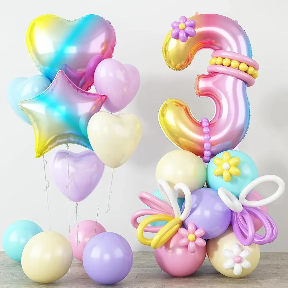 32 Zoll Regenbogen-Farbverlaufsballon mit herzförmigem und sternen Aluminiumfolienballon Pastellballon Geburtstag DIY Ballonständer – Detail 8