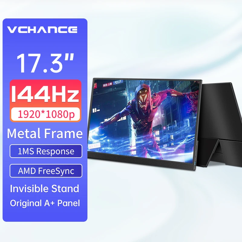Vchance 17.3 Pollici 1080P 144Hz Monitor Portatile Da Gioco 100% Srgb Hdr Extender Screen Per Switch Xbox Ps5 Laptop Macbook Raspberry