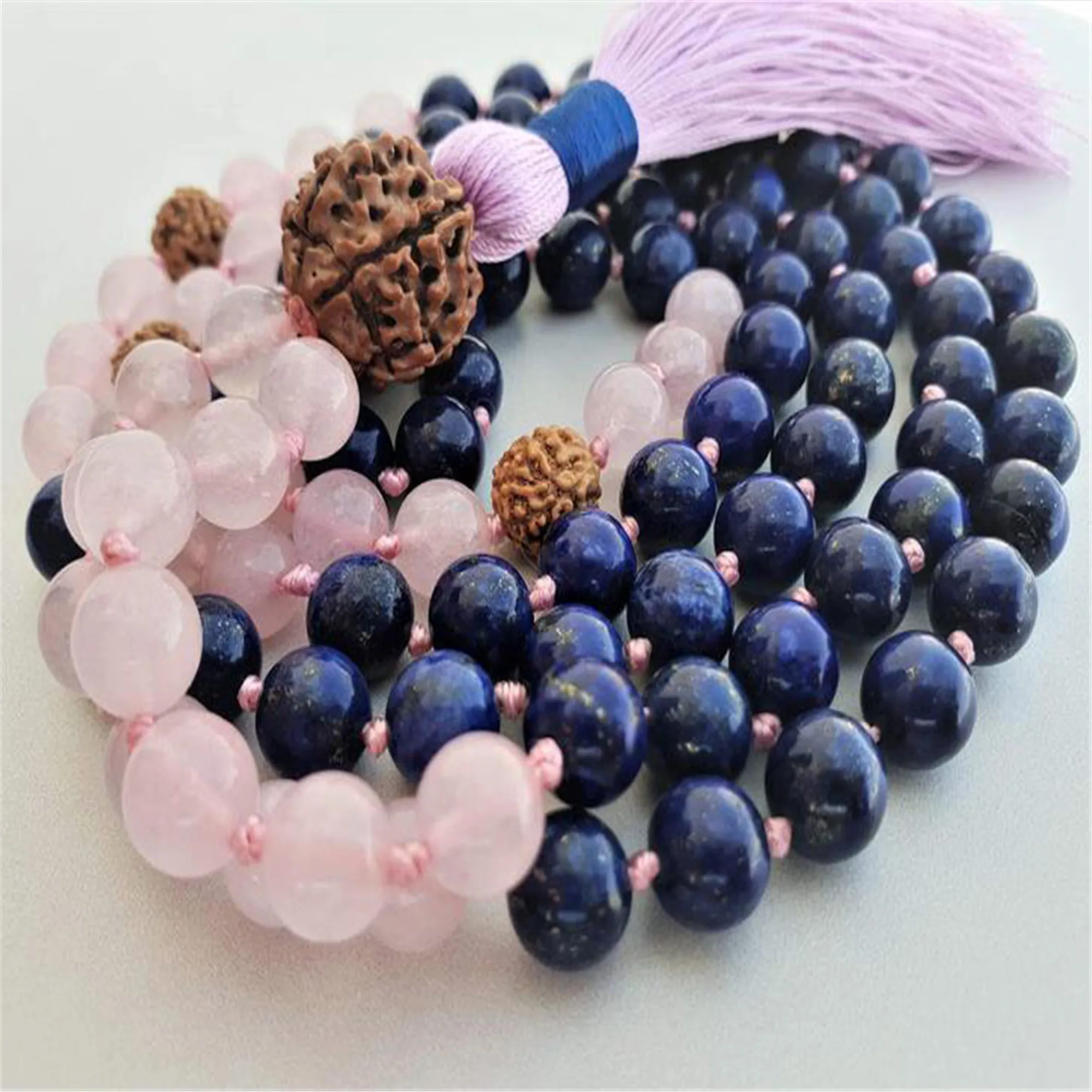 8mm Natural Lapis Lazuli 108 Beads Tassels Necklace Yoga Hipster Gemstone Unisex Prayer Chakra Pendant Spiritual Bridal Mala
