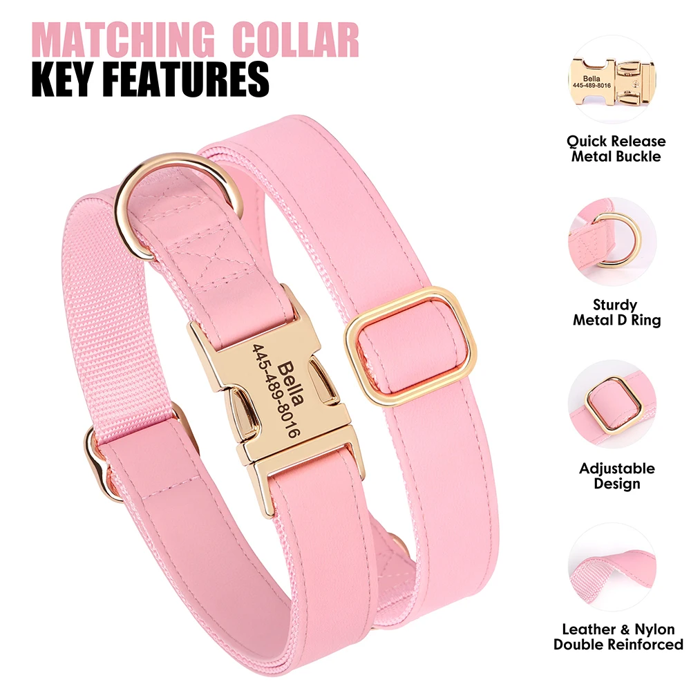 Engraved Leather Dog Collar And Leash Set For Small Medium Large Dogs_voghion.com