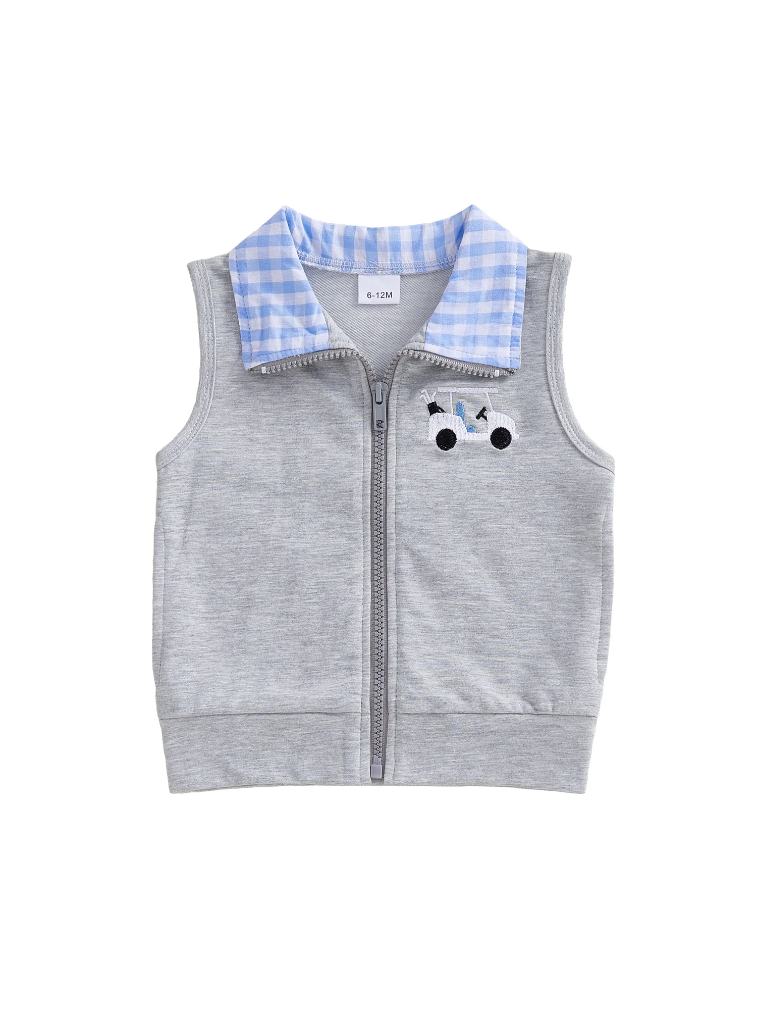 Infant Toddler Unisex Sleeveless Coat with Lapel Collar and Golf Embroidery Zipper Closure Outerwear for Boys and Girls
