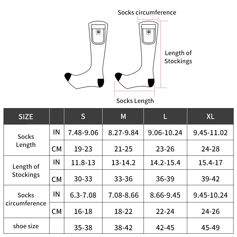 Winter Electric Heated Socks With Rechargeable Battery Powered 3 Heating Settings Thermal Socks For Men Women