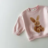2024 Autumn New Baby Girl Long Sleeve Sweatshirt Cotton Girls Cartoon Sweatshirt Bunny Bear Print Children Pullover Baby Clothes 5