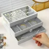 Acrylic Velvet Jewelry Organizer and Storage with 3 Drawers, Small Jewelry Box for Women, Necklace Rings Earring Display Holder 4