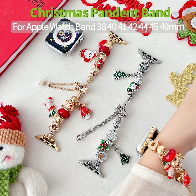 

Christmas Pendant Strap for Apple Watch Band 40mm 45mm 41mm 44mm 38 42 49 Luxury Agate Bracelet for iWatch Series 9 8 7 6 SE 5 4