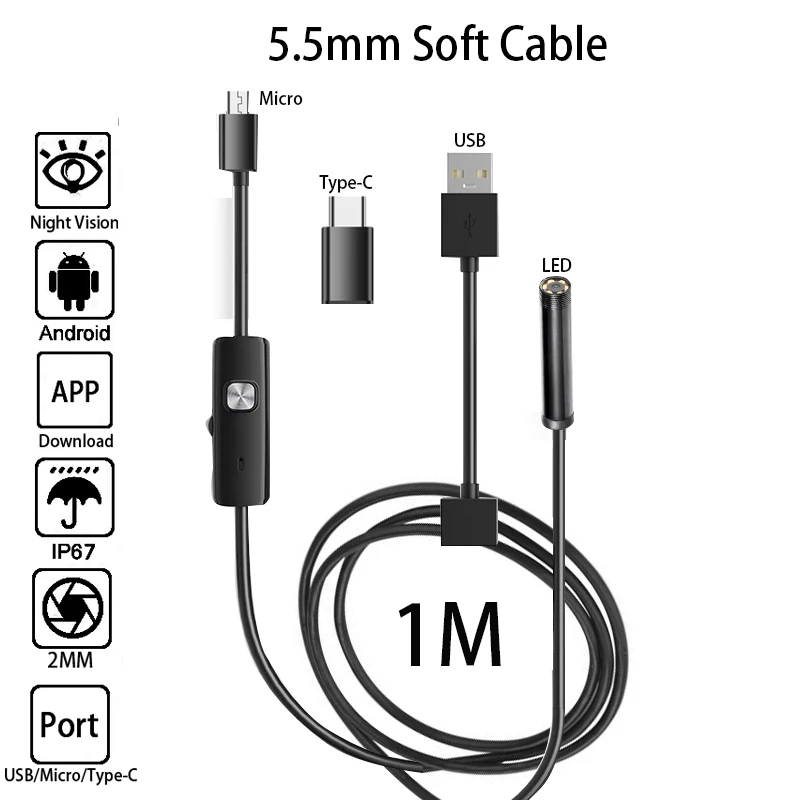 ENDOSCOPE ANDROID 3 en 1 Étanche IP67 USB Caméra d'Inspection avec LED  Câble  EUR 36,20 - PicClick FR