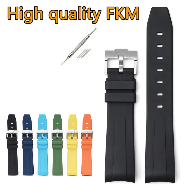 Premium 20mm Fluoro Rubber Strap with Curved End - Sport Waterproof FKM Watch Band (Includes Tools)