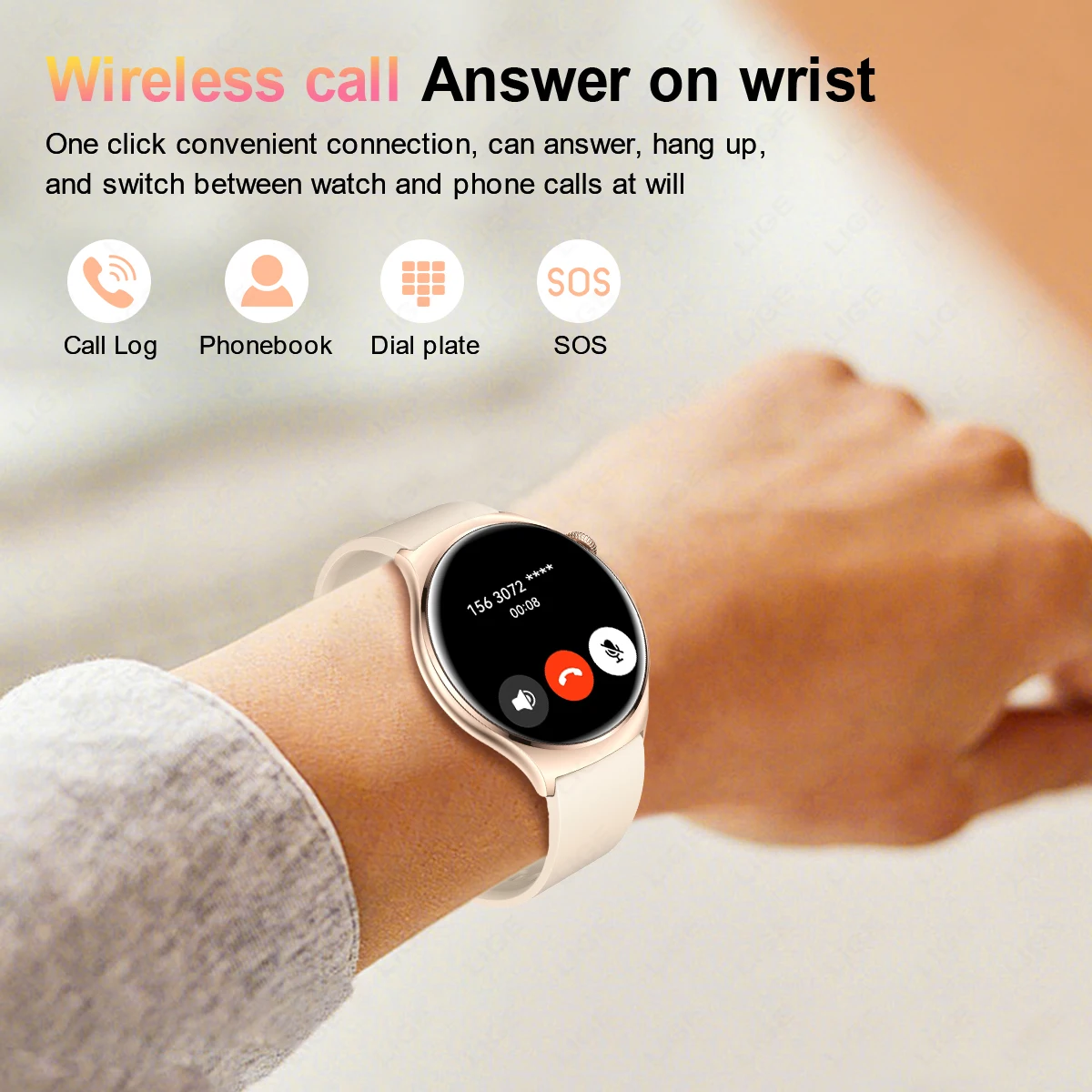 LIGE AMOLED 스크린 스마트 워치 2024 블루투스 통화 워치, 여성용 건강 모니터, 스포츠 피트니스 스마트워치, 1.43 인치, 신제품