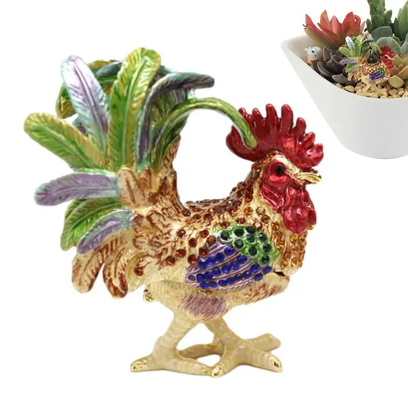 

Rooster Trinket Rooster Trinket Boxes Collectibles Gift Exquisite Rooster Statue Ring Holder Hand-Painted Home Decor For Bedroom