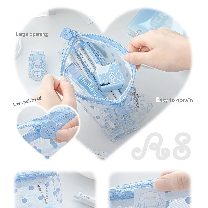 Astuccio RosyPosy Trasparente a Pois, Portatile ed Estetico in PVC, per Scuola, Ufficio e Studio Quotidiano - immagine 5