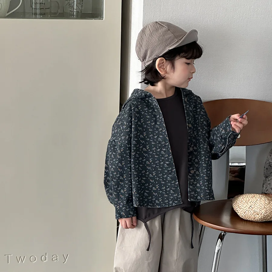 아동복 키즈 캐주얼 자켓 2026 봄 신상 플로럴 후드 자켓 남아 여아 레트로 키즈 긴팔 가디건 자켓