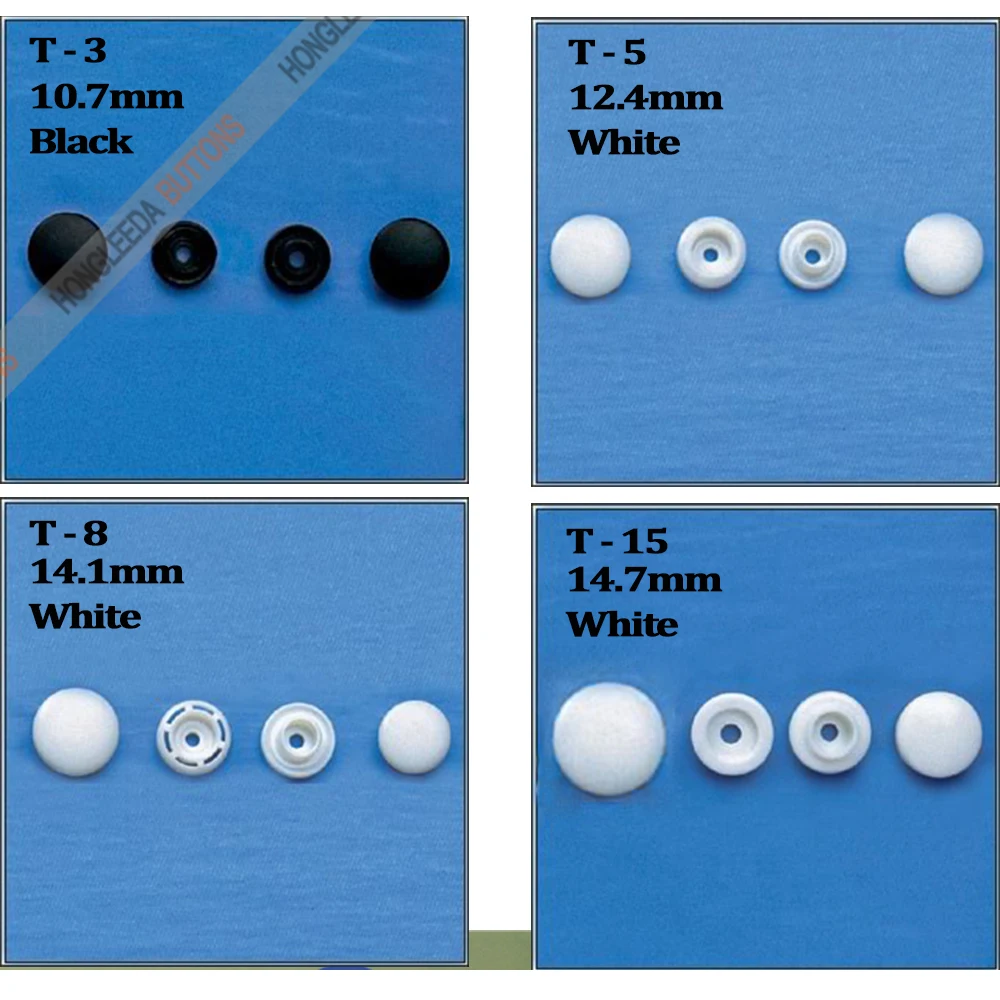 200sets/lot Five sizes plastic Black/white four parts buttons POM plastic snap fastener for baby clothes 4-part buttons T-1-15 3