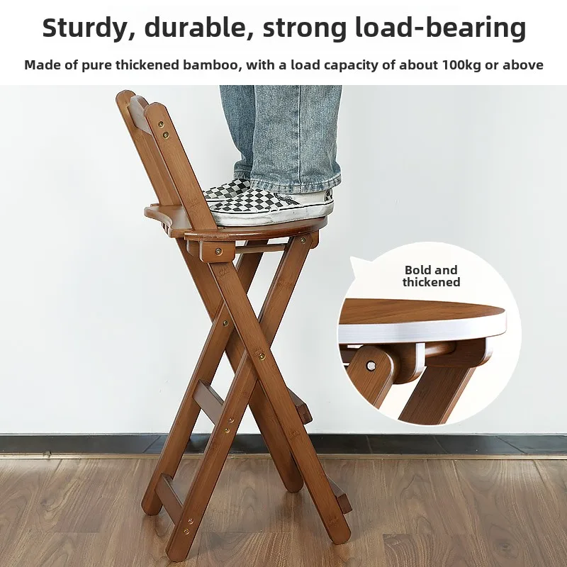 Bamboo Small Dining Chair Foldable Art Stool Multi-Functional Bar Chair Simple and Stable High Foot Stool