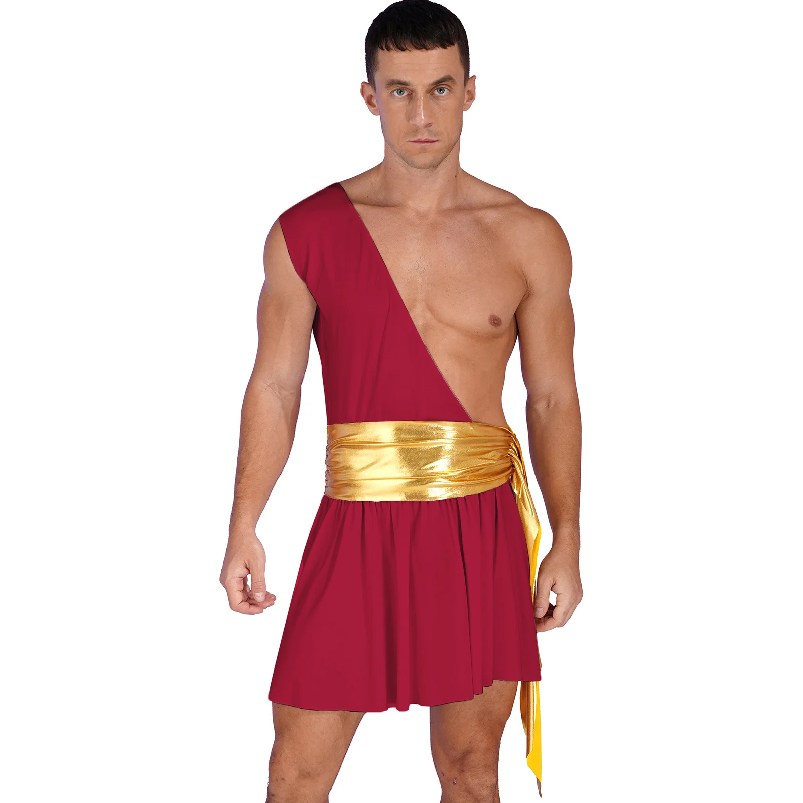 thumbnail image 1 of Disfraz de dios griego antiguo para hombre, para fiesta de Halloween, cosplay, falda con tirantes de un solo hombro, atuendo de actuación teatral de caballero guerrero, 1 of 5