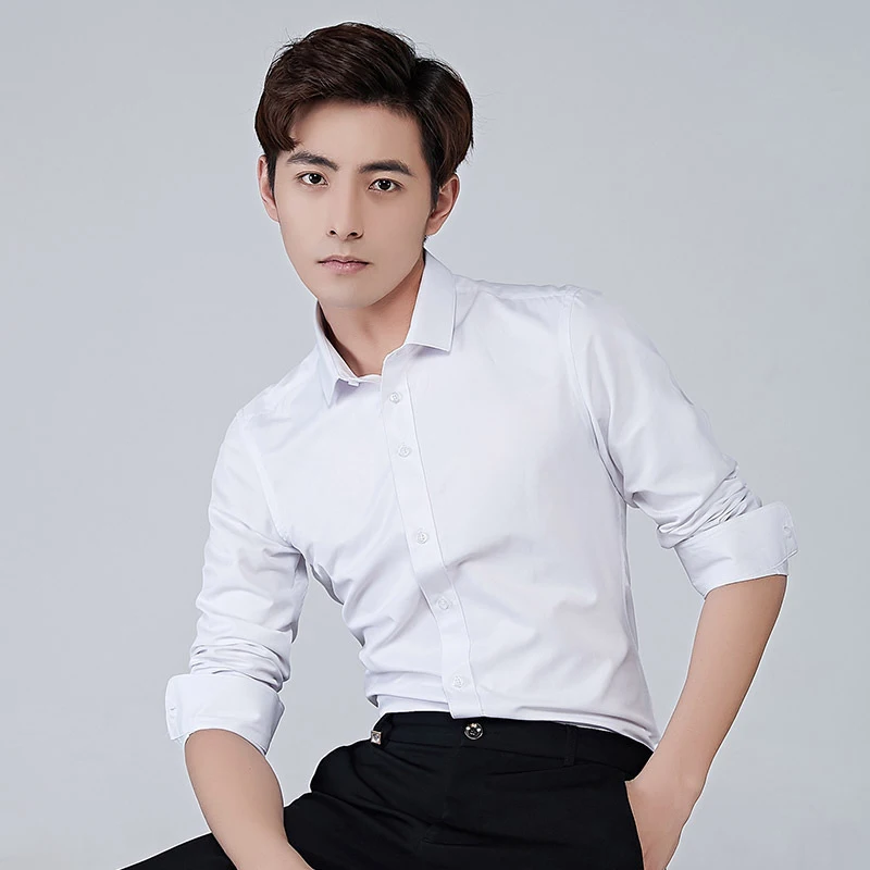 

Men Dress Shirt Hydrophobic Material Long Sleeve Turn Down Color