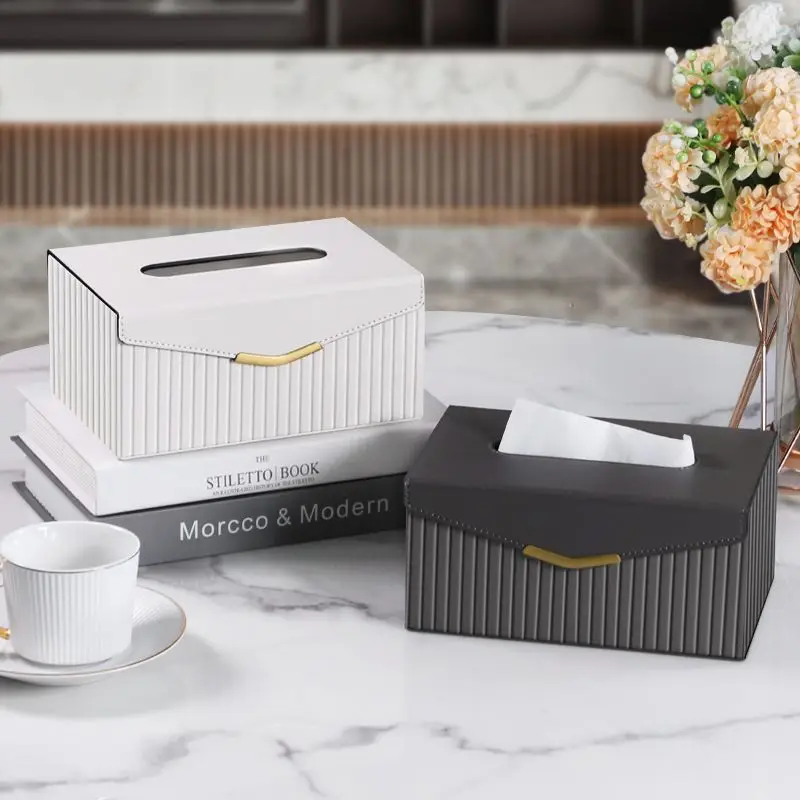 High-Quality Luxury Leather Tissue Box Lid-Flap Magnetic Tissue Holder Artistic Square Paper Storage Rack Napkin Case Home Decor 4