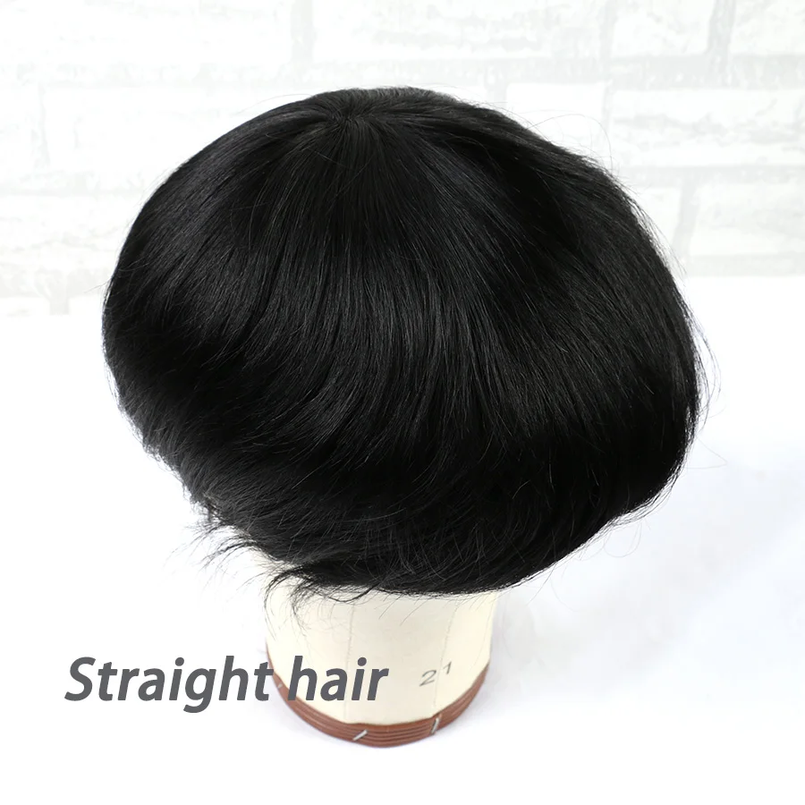 Human Hair Toupee Men's 0.12mm-0.14mm 100% Human Hair Wig Replacement System