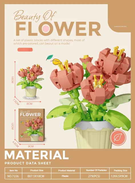 Building Block Flower Potted Plant Ornament Small Size Sunflower Rose Lily DIY Compatible with LEGO Building Block Toys for Girl 13