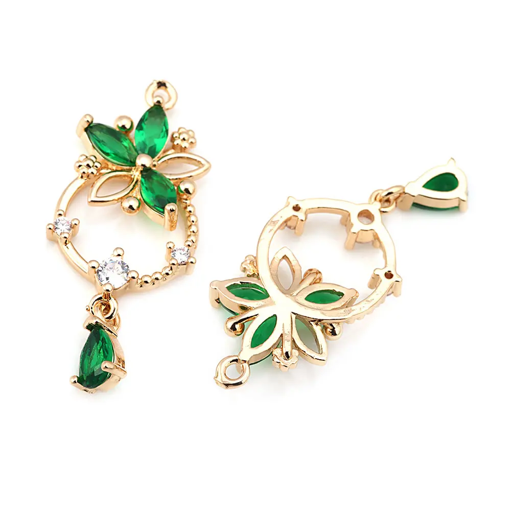 Aretes de Flores de Brasso Dorado 18K Zirconia de Diamante Falso Accesorios DIY de Alta Calidad - details 3