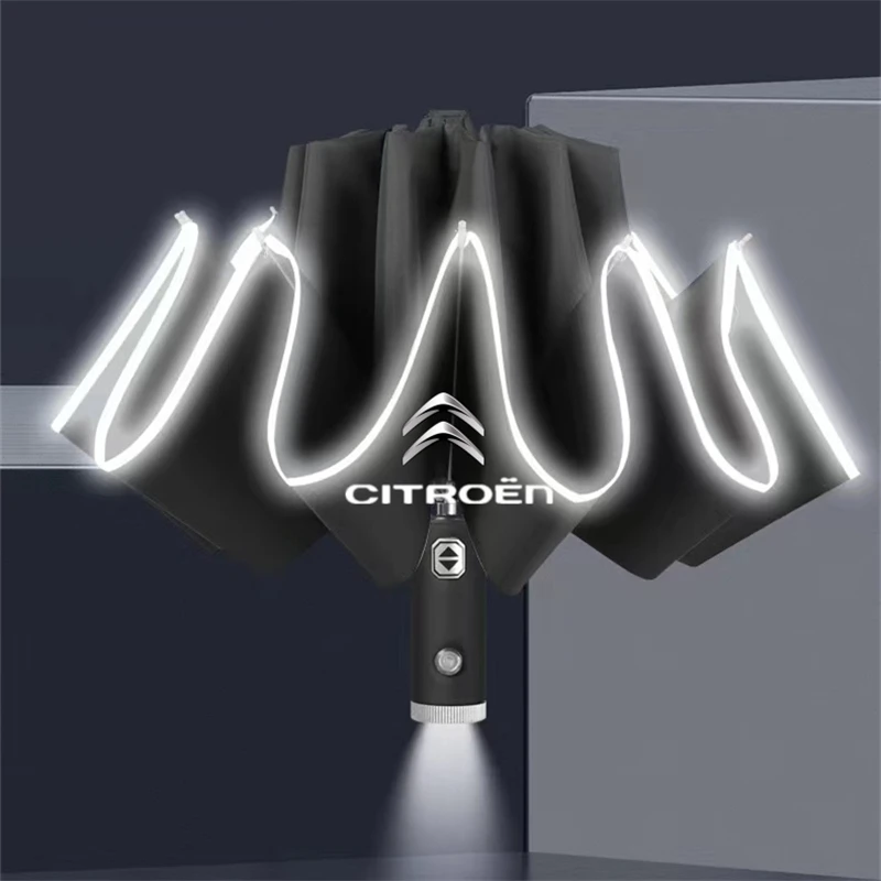 Fully Automatic UV Umbrella With LED Flashlight Reflective Stripe Reverse For Citroen C3 C4 X7 Xsara Picasso