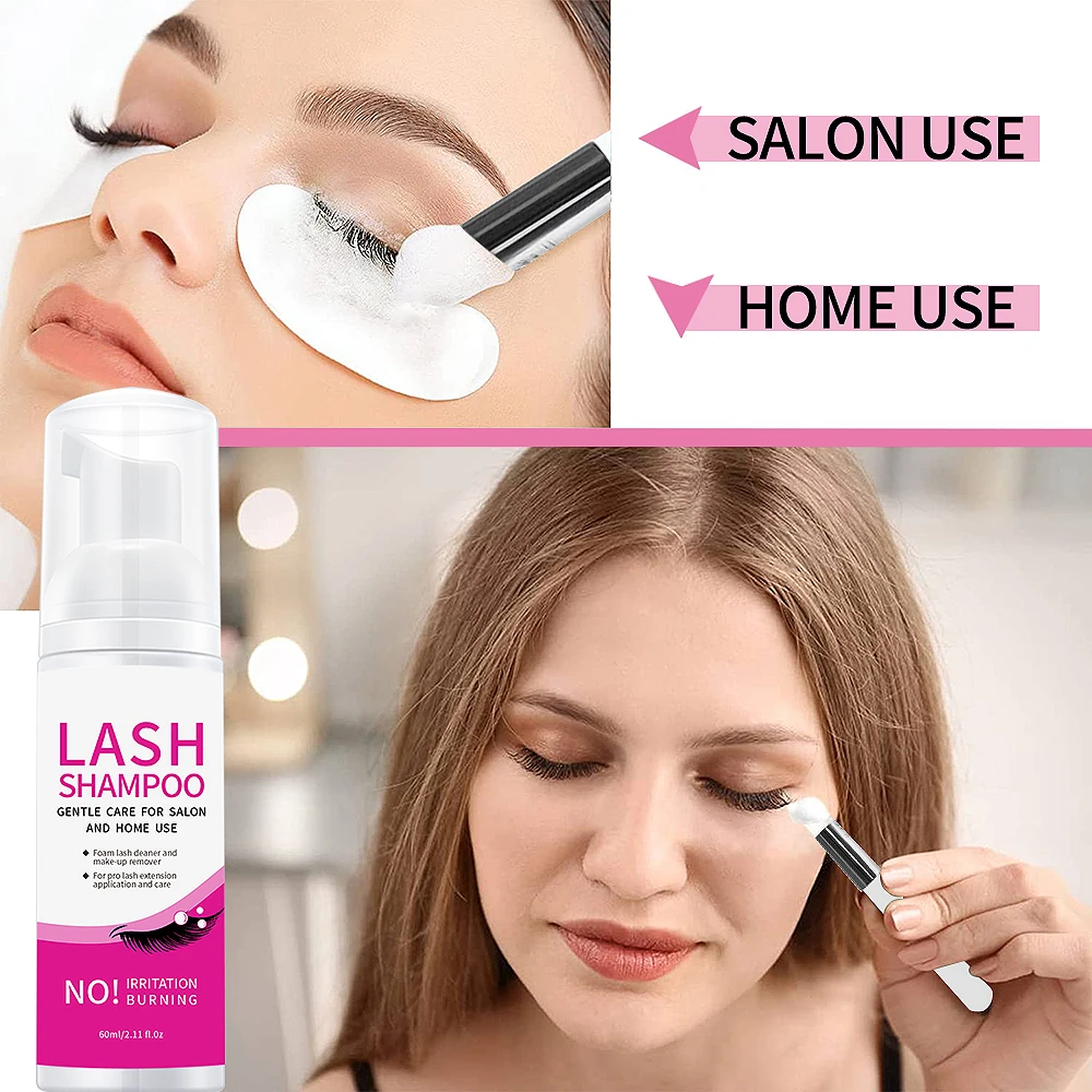 Eyelash Extension Cleanser 2.03oz Daily Foaming Eyelash Extension Shampoo, Eyelash Makeup Brush Tool, Eyelash Extension Shampoo 5