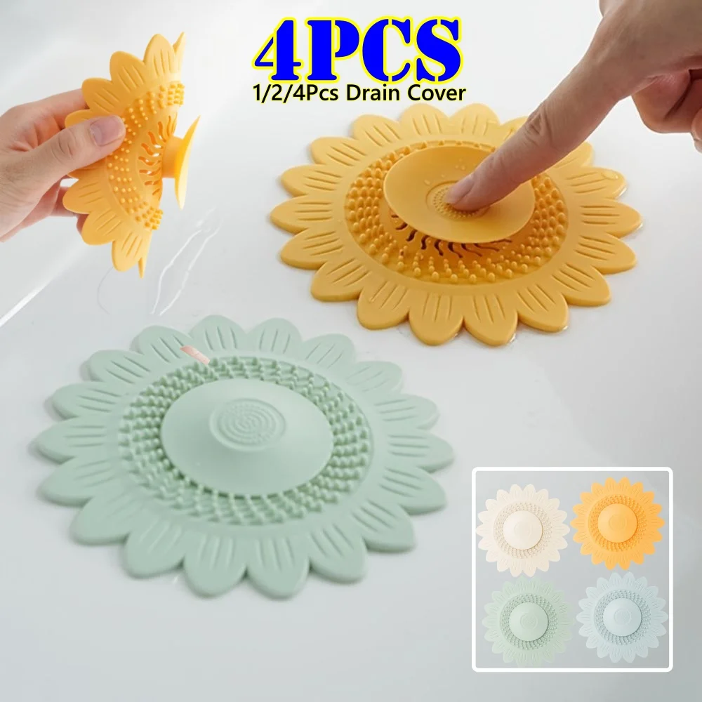 1/2/4pcs Household Sink Filter Hair Catcher Anti-Clog Hair Stopper Floor Drain Cover Flower Design Drain Cover Filter Bathroom