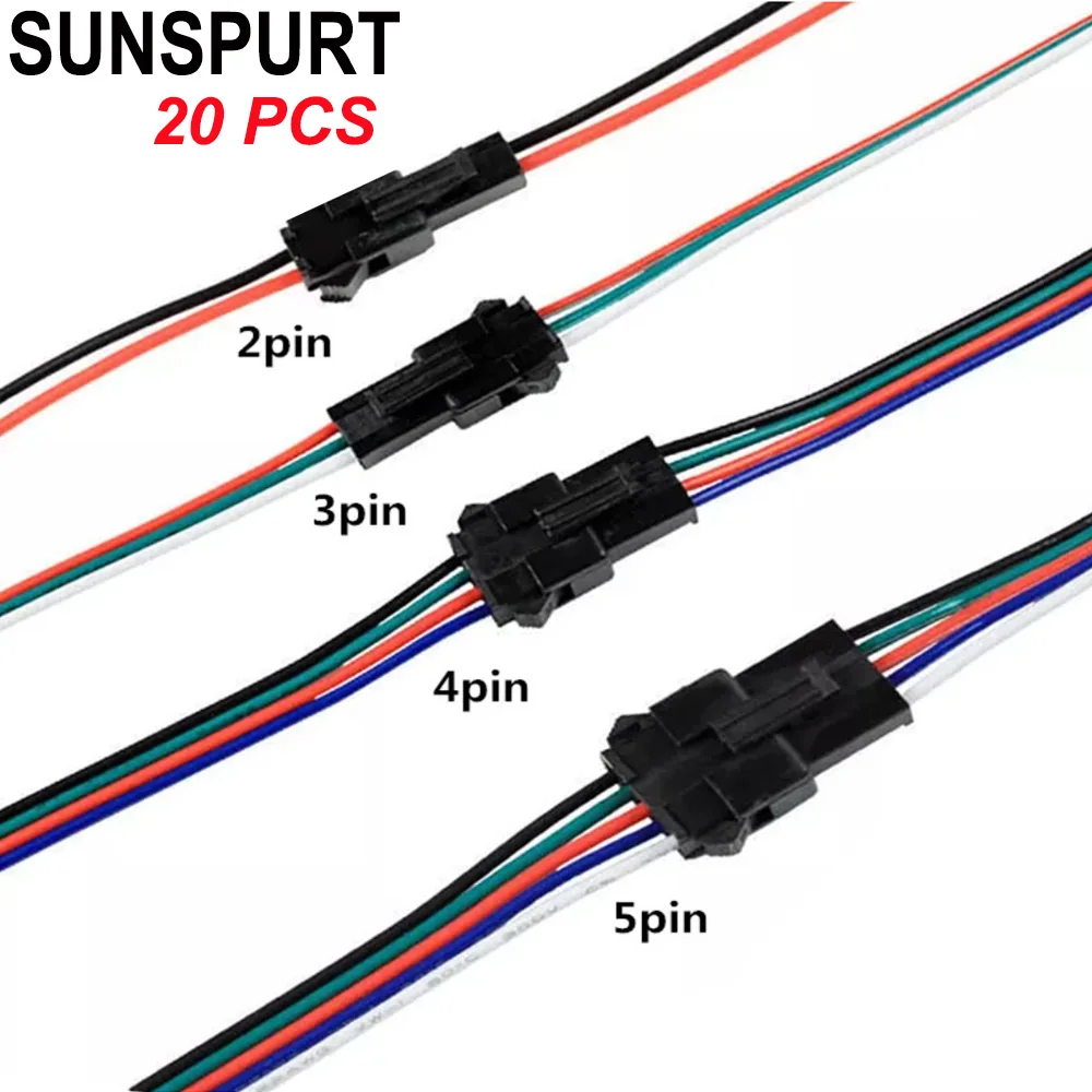 

20 JST SM 2Pin 3Pin 4Pin 5Pin Plug Male to Female Quick Wire Connector Cable Adapter Terminal 2/3/4/5 Way Easy Fit for led strip