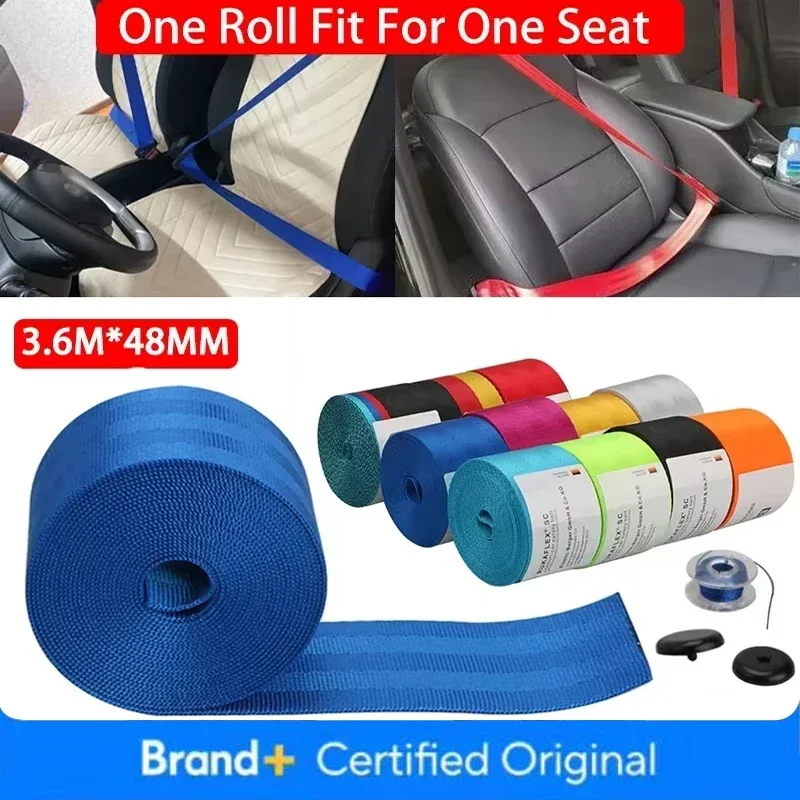 3.6M Auto Car Seat Belt Seatbelt Webbing Lap Retractable Safety Strap Universal 48MM Car Seat Conversion Car Accessories