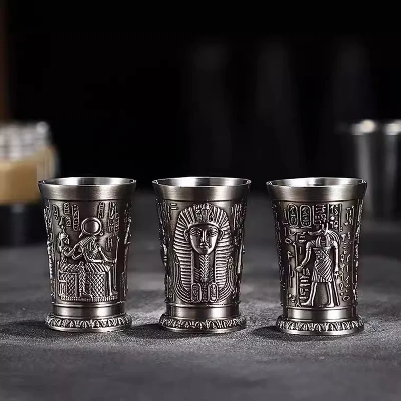 Ancient Egypt Totem Art Relief Retro Bronze Liqueur Wine Glass Vermouth Absinthe Cocktail Cup Metal Liquor Vodka Small Wineglass wine cup,wine glass,drinking glasses