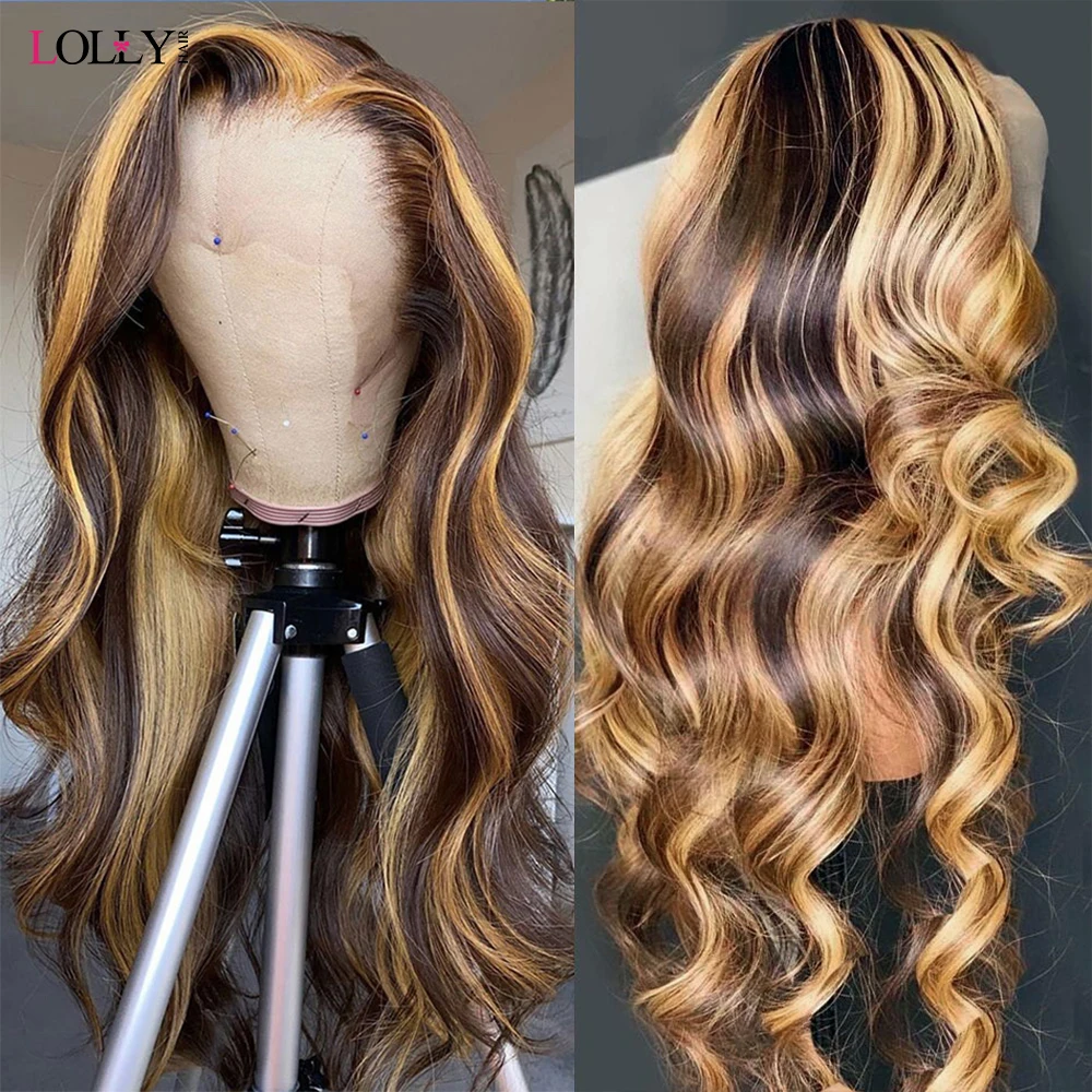 Human Hair Wig Lace Front Wig Human Hair Wigs Front Lace Wig Highlight Wig Human Hair Body Wave Lace Front Wig 13x6 Pre Plucked Ombre Colored Lace Front Human Hair Wigs For Women