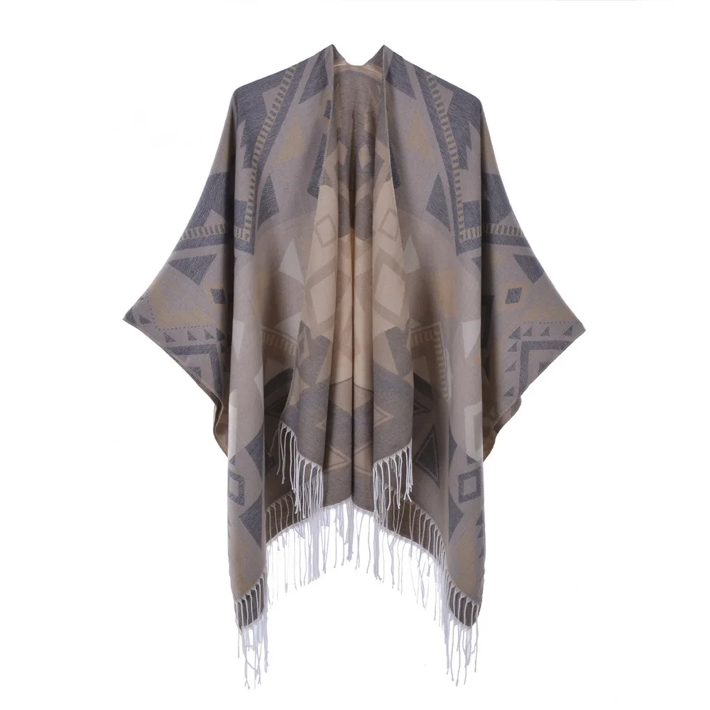 2022 Women's Tassel Split Cape Double-sided Imitation Cashmere Like Thickened Warm Large Cloak Blanket Autumn Ponchos p1 2022 women s wide belt buckle 2 5cm new men s and women s belt high quality cowhide double sided use free of postage