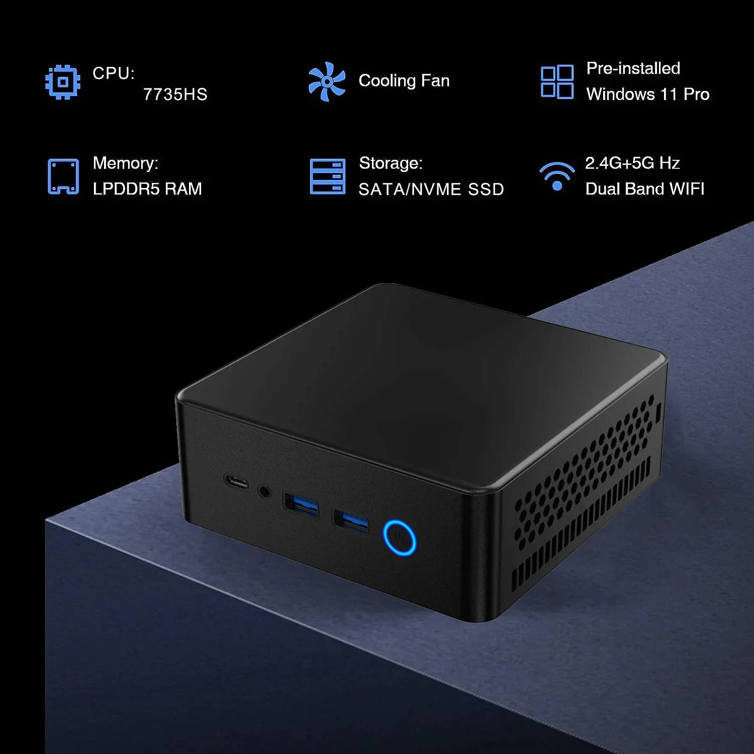 SZBOX Ryzen 7 7735HS MINI PC Windows 11 Pro DDR5 16GB 500GB