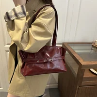 New Fashionable Versatile Belt Buckle Handbag Korean Style Solid Color Soft Leather Women’s Casual Shoulder Bag Underarm Bag