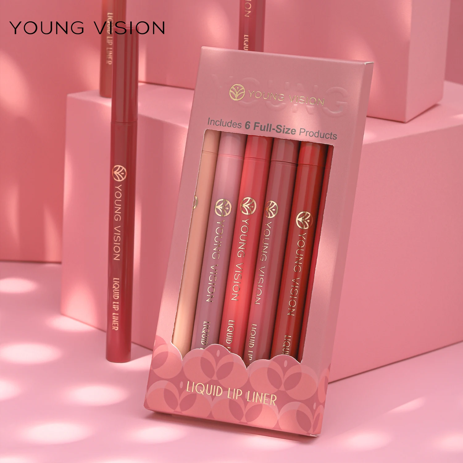 YOUNG VISION matte 6-color liquid lipliner set sponge gourd head fog face nude lipstick pen 6