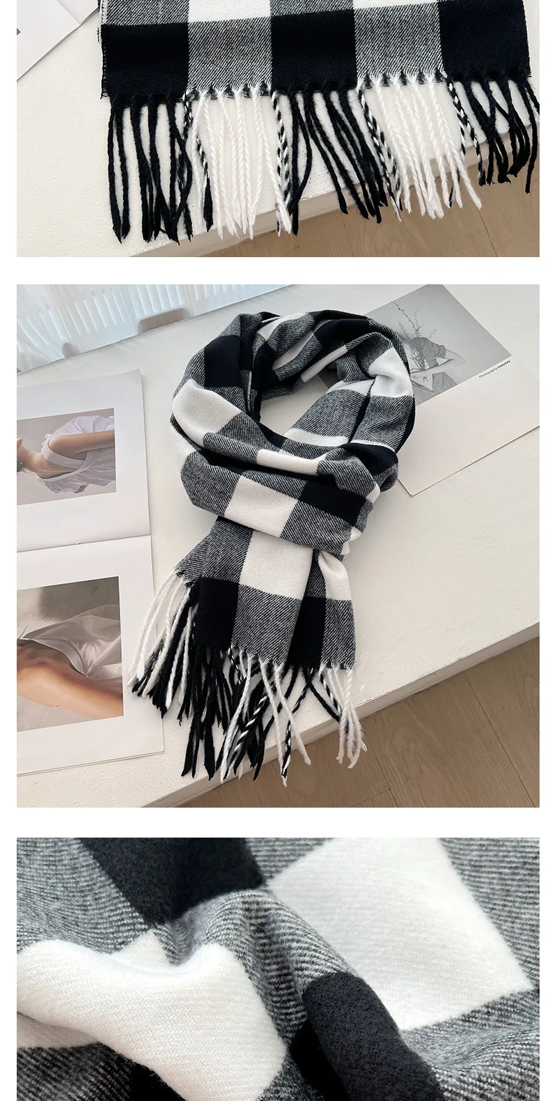 2024 mode Regenbogen Farbe Block Plaid Designer Winter Schal Frauen Kaschmir Schal Streifen Decke Wrap Outdoor Reise Warme Dame – Detail 6