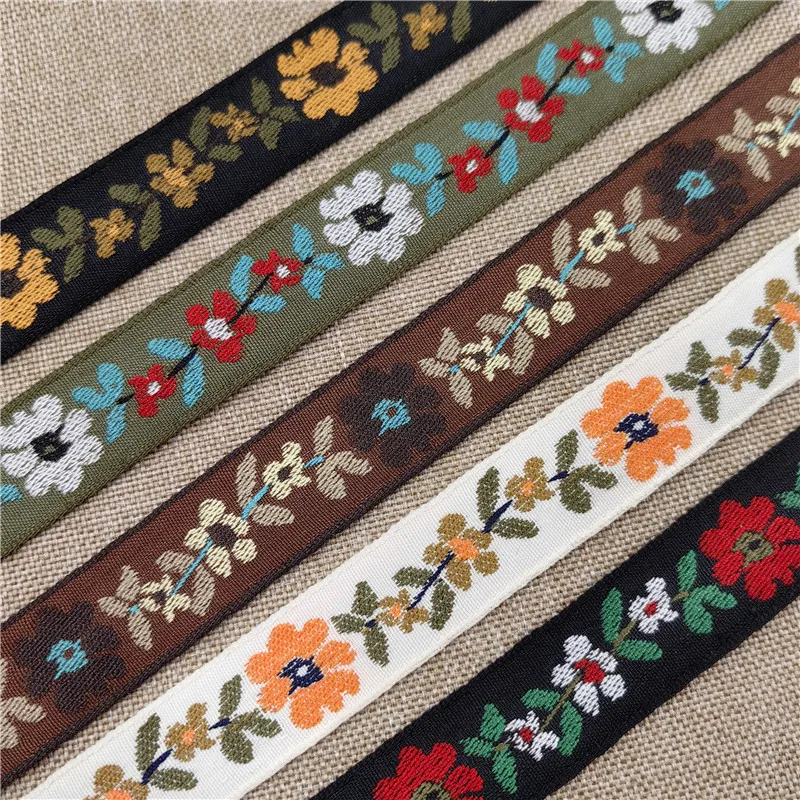 3Yard 2CM Vintage Frayed Old Fashioned Lovely Flower Cotton Handmade Embroidered Jacquard Ribbon Trim For Strap Webbing Collar
