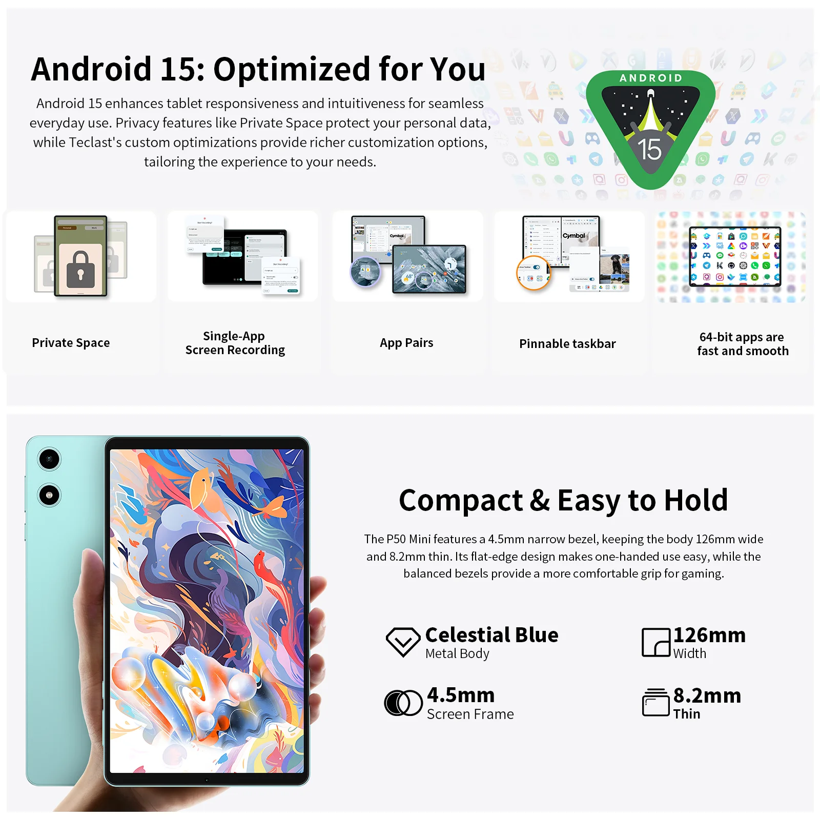 Teclast P50 Mini Tablet Android 15 8.7