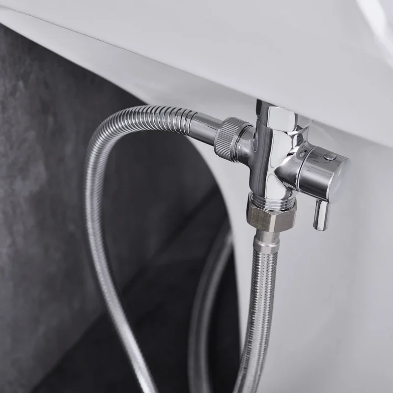 T adapter valve Bidet Chrome T Adapter with Shut-off Valve 3-way 7/8" 1/2" 3/4" 3/8" T-shaped Valve For Handheld Toilet Bidet Spray