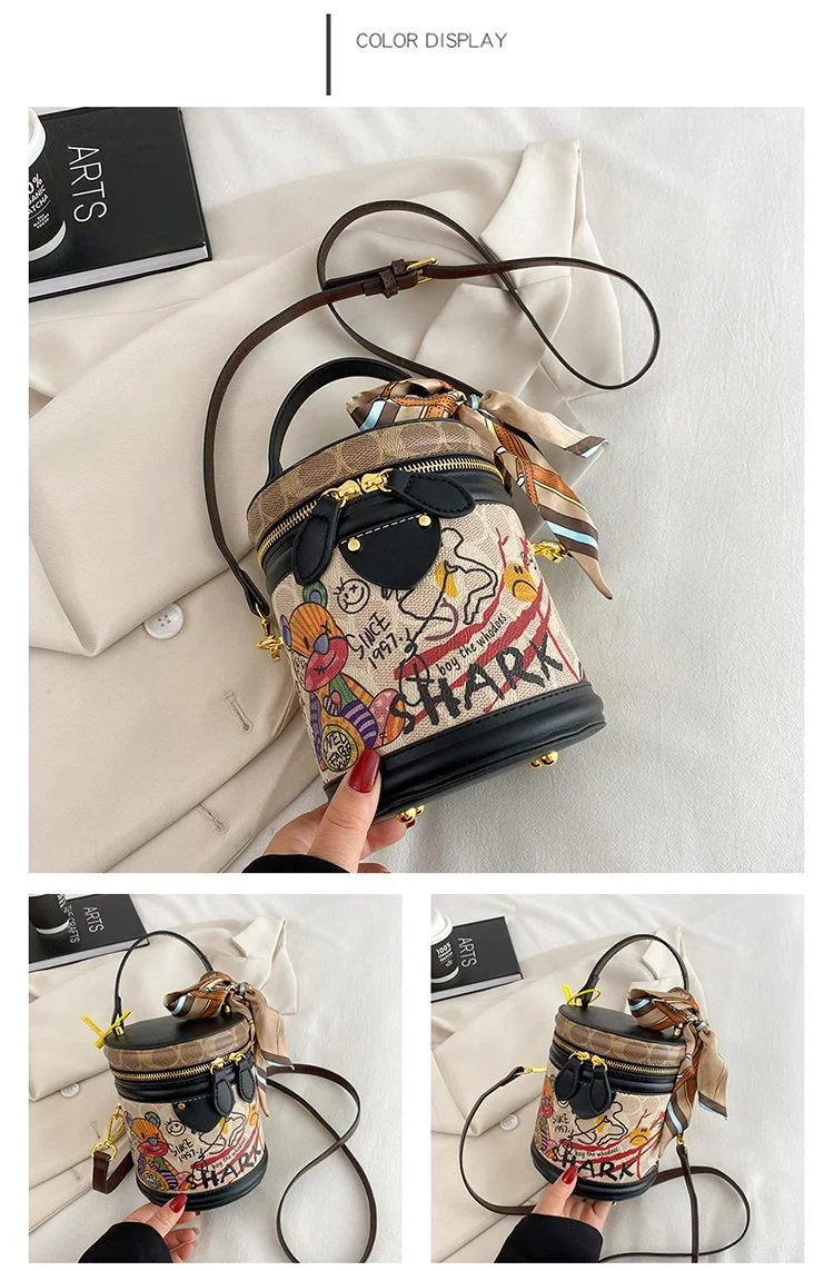 New Bag For Women's Fashion Diagonal Cross Bag, Teddy Bear Graffiti Bucket Bag, Women's Fashion Handbag, Niche Texture_voghion.com