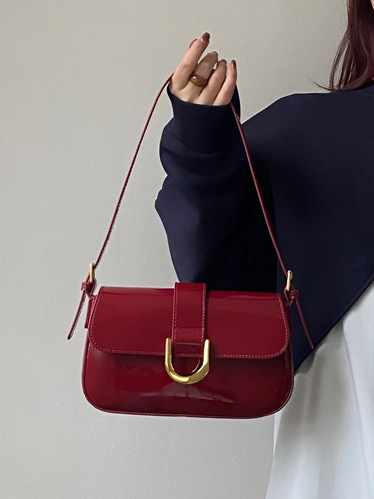 Sac à bandoulière bordeaux brillant pour femmes, nouveau Design