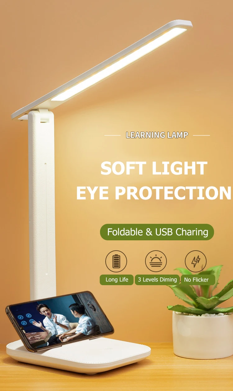Foldable Desk Lamp - USB Rechargeable Eye Care Reading Light With Adjustable Brightness