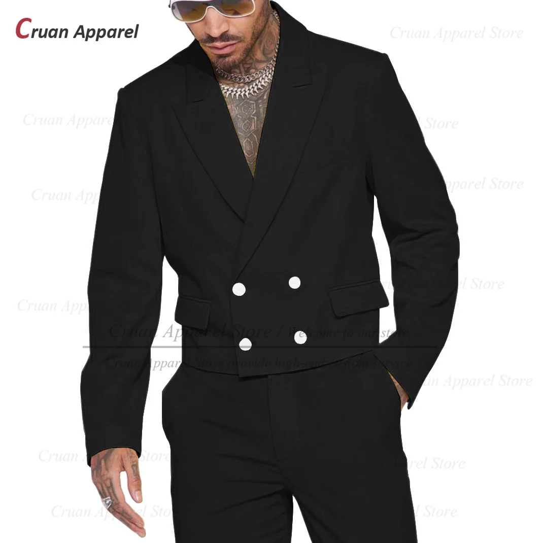 New Suit Sets For Men Evening Party Fashion Short Blazer Pants 2 Pieces Birthday Banquet Elegant Male Double Breasted Outfits