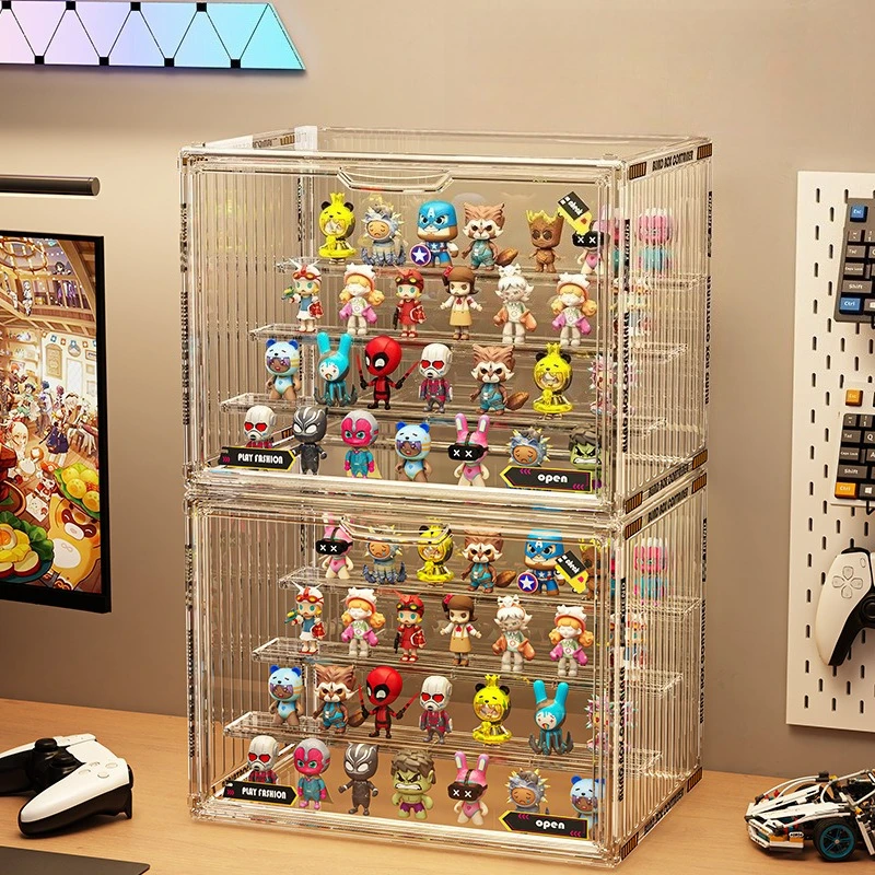 Popmart Display Cabinet Container Showcase Dustproof Storage Box Clear Bubble Mart Display Shelf Anime Figure Toy Storage Stand