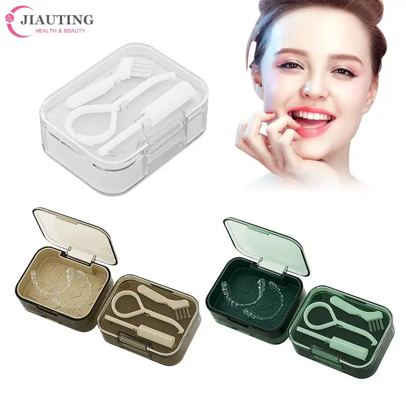 

2 layers Orthodontic Retainer Braces Storage Box With Teeth Soaking Denture Cleaning Tooth Storage Portable Case ABS+Silicone